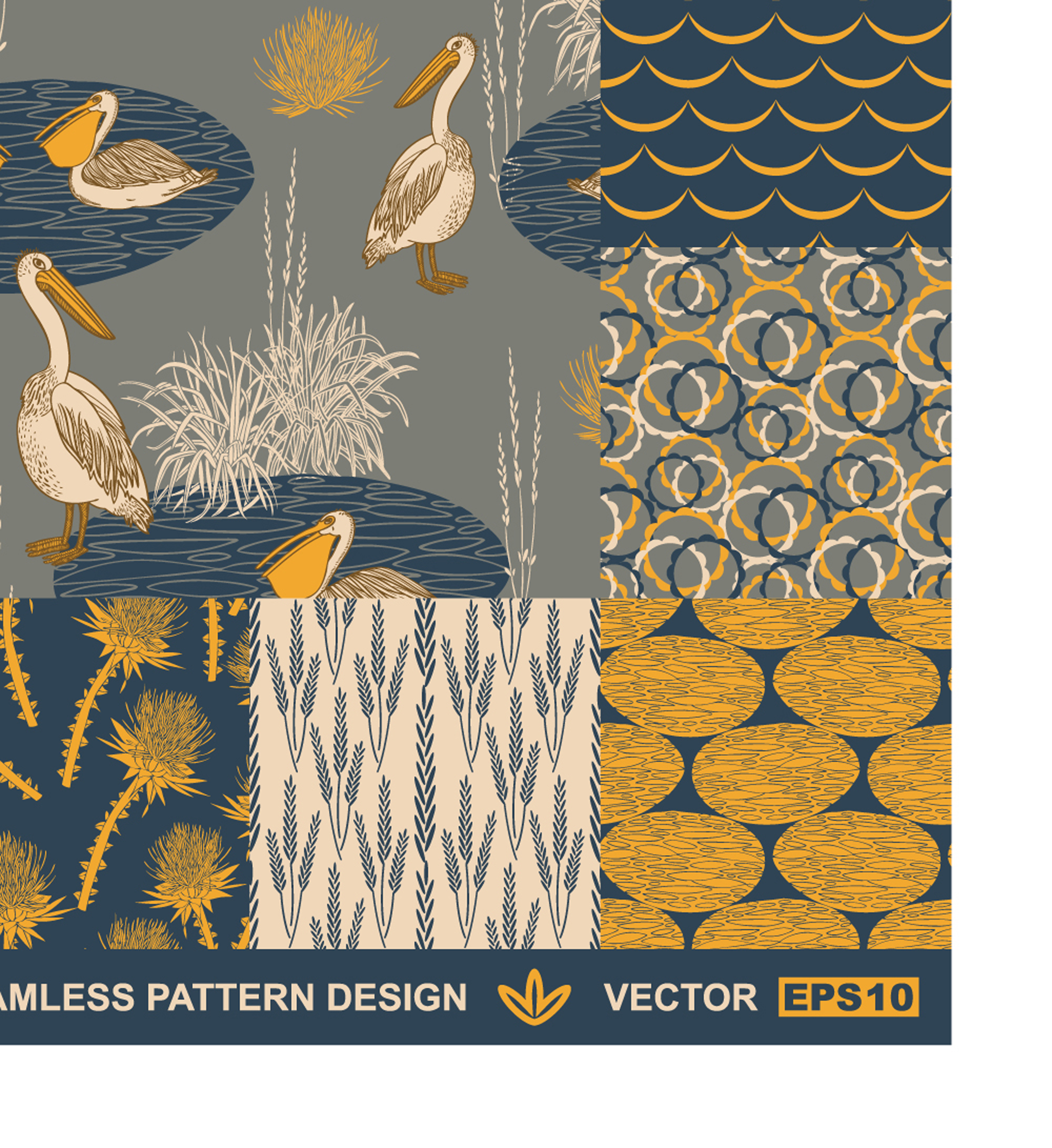 swan and lakes hand drawn vector pattern