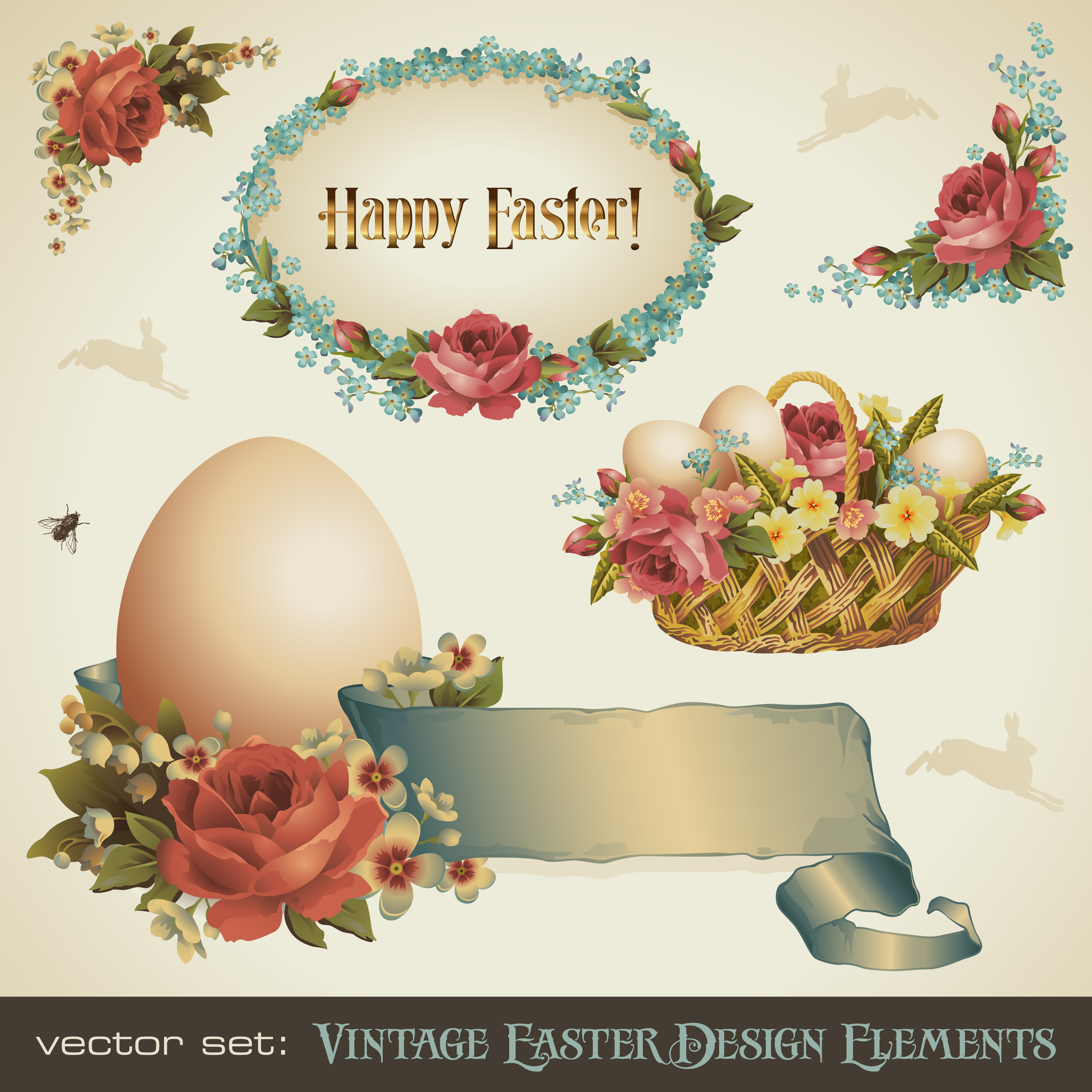 vintage happy easter design elements shiny vector