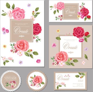 flower vintage cards kit vector