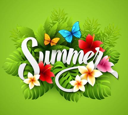 exquisite butterflies with flowers summer vector background