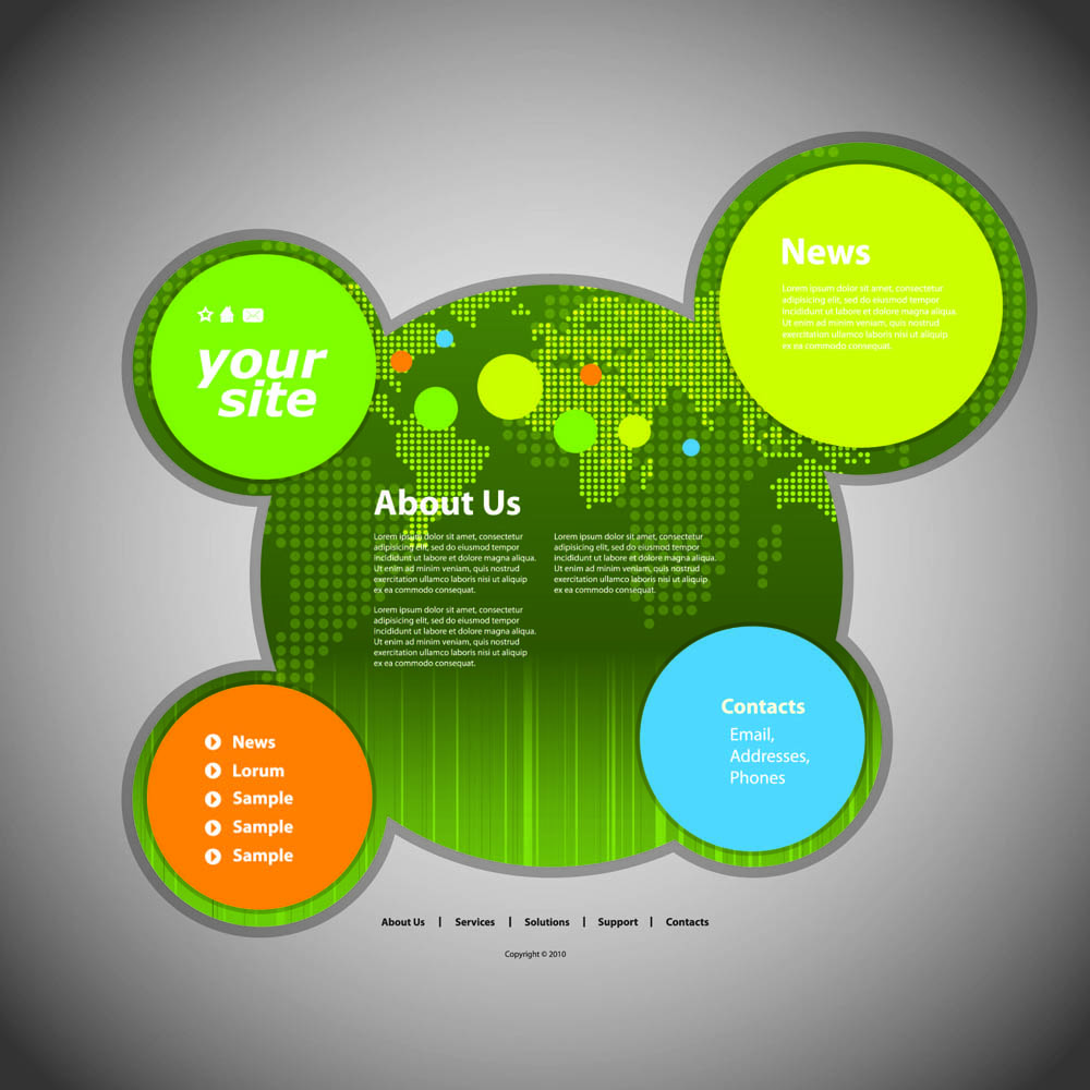 circular website template green styles vector