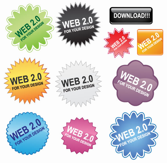 web buttons with sticker vector set