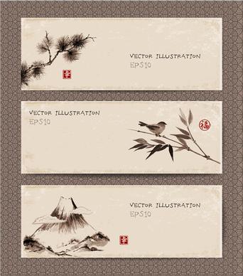 chinese painting styles banner vectors