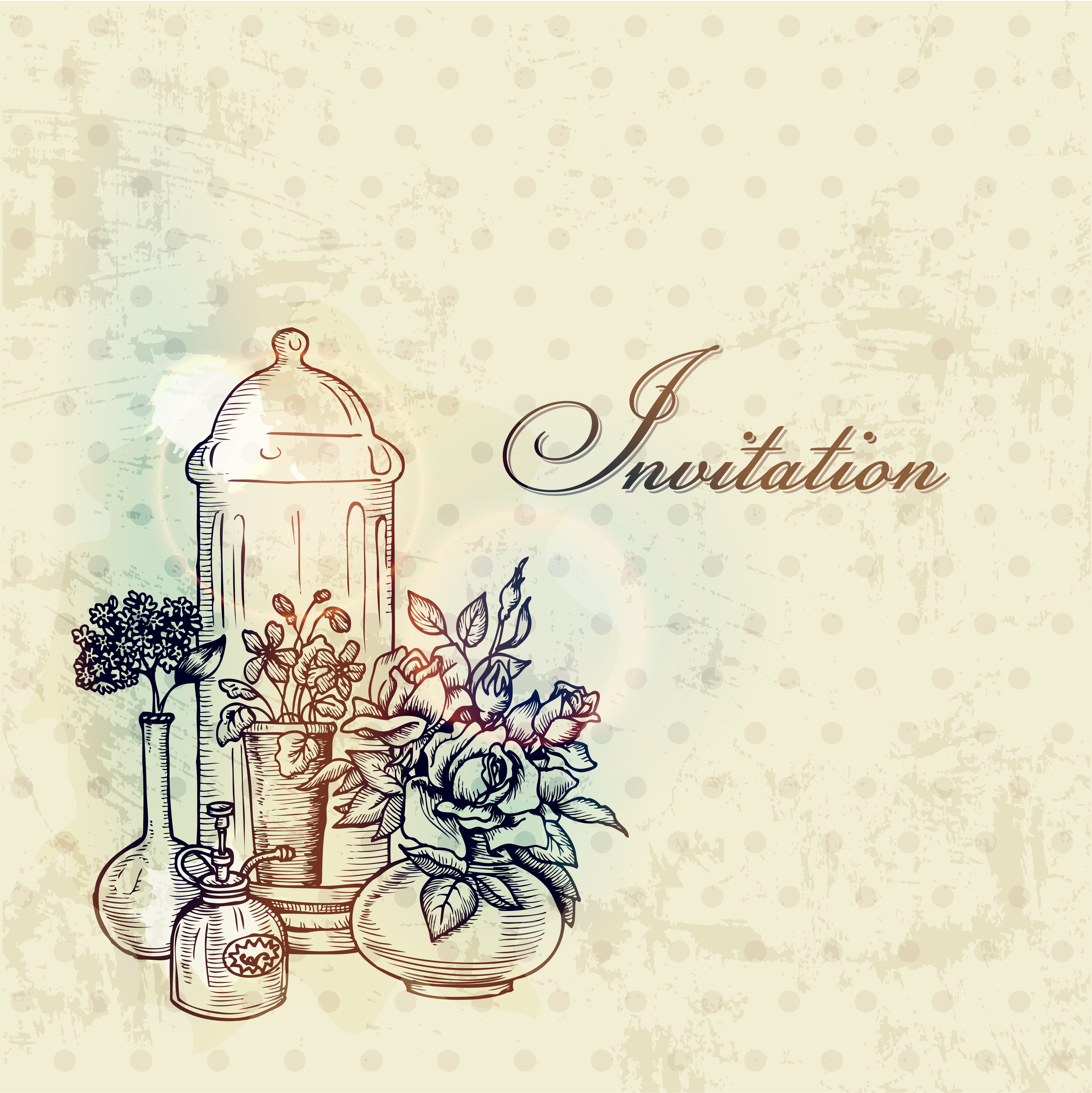 vintage with retro flower hand drawning vector background