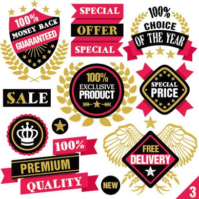 premium quality ribbon labels with sticker vector