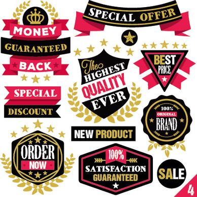 premium quality ribbon labels with sticker vector