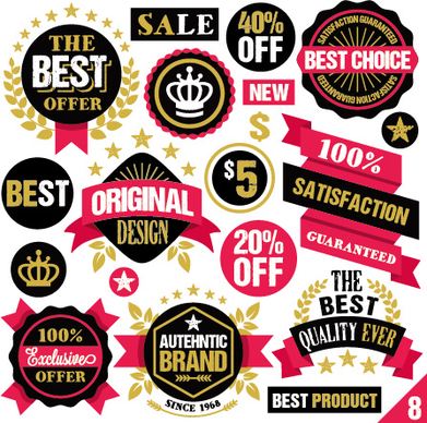 premium quality ribbon labels with sticker vector