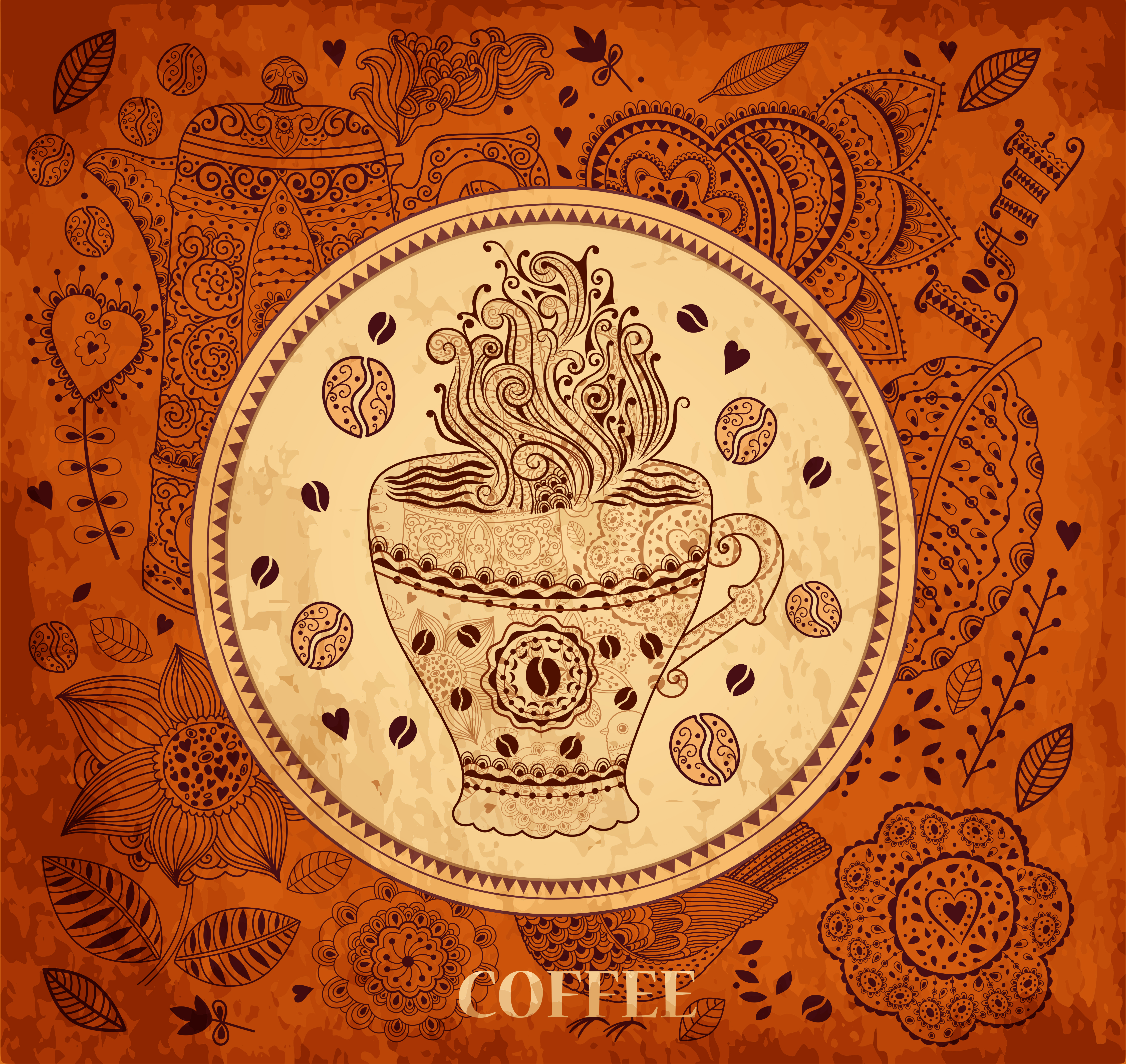 retro coffee pattern background vector