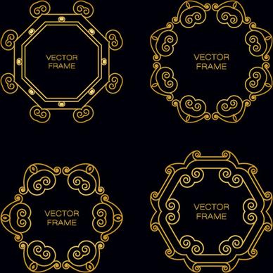 gold deco frame beautiful vector set