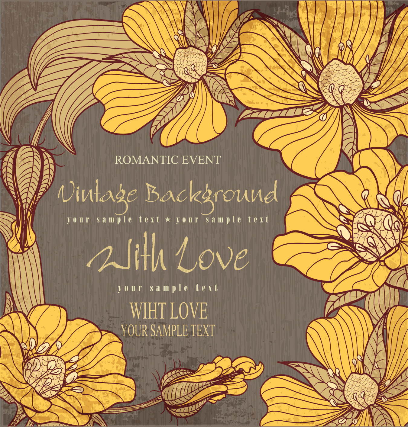 vintage flower hand drawing background vector