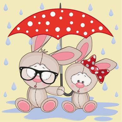 cute animals and umbrella cartoon vector