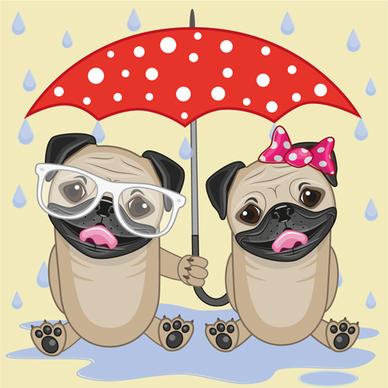 cute animals and umbrella cartoon vector