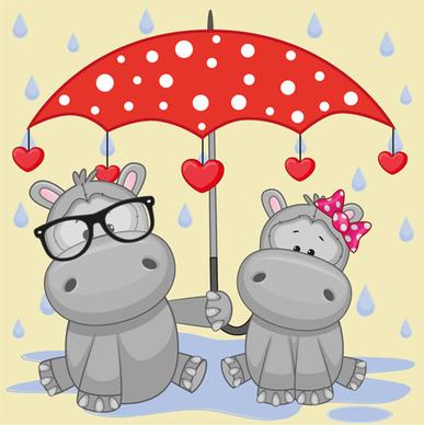 cute animals and umbrella cartoon vector