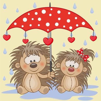 cute animals and umbrella cartoon vector