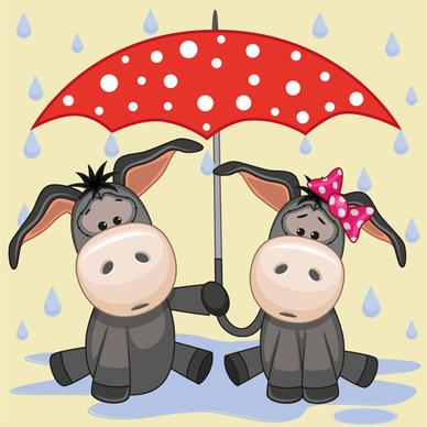 cute animals and umbrella cartoon vector