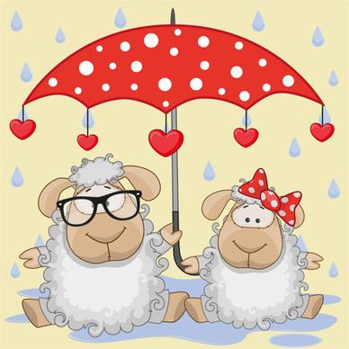 cute animals and umbrella cartoon vector