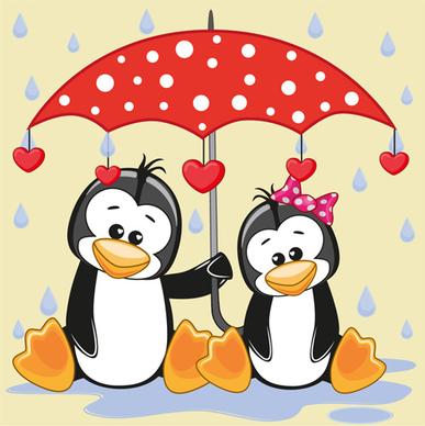 cute animals and umbrella cartoon vector