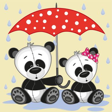 cute animals and umbrella cartoon vector