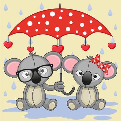 cute animals and umbrella cartoon vector