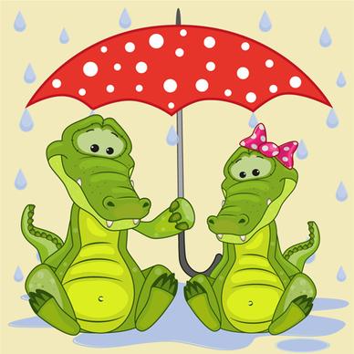 cute animals and umbrella cartoon vector