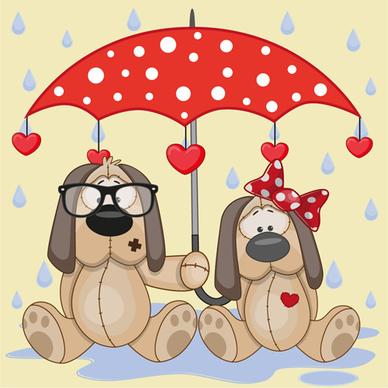 cute animals and umbrella cartoon vector