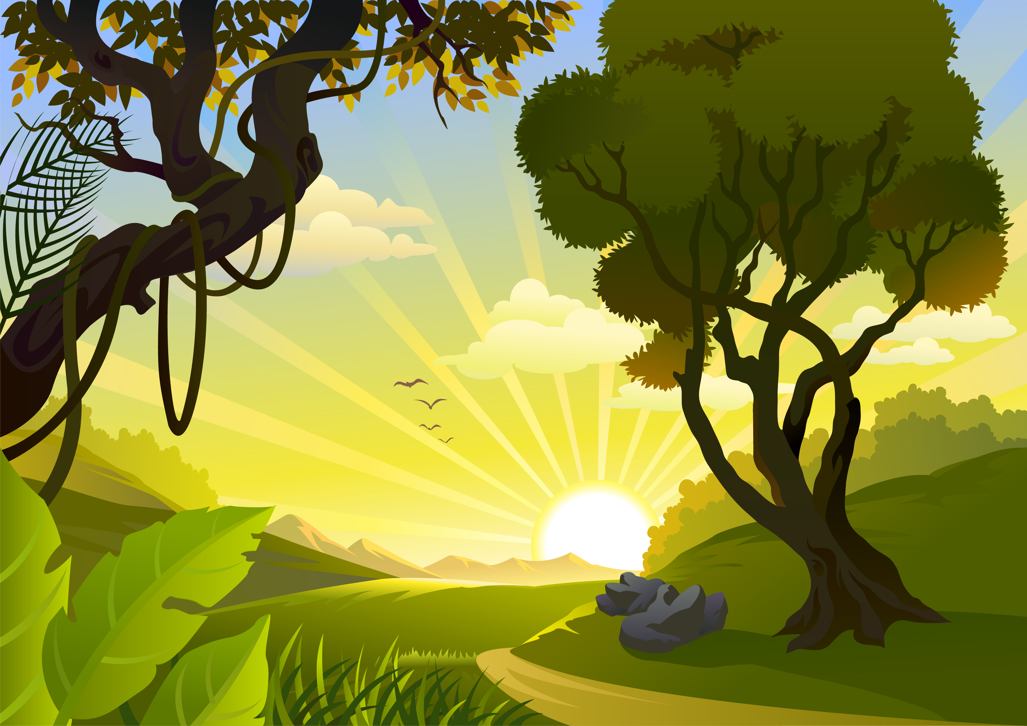 cartoon landscape background vector graphics