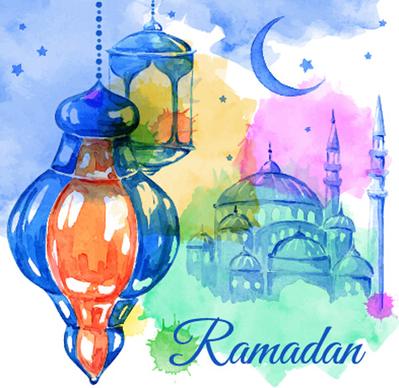 watercolor drawing ramadan kareem vector background