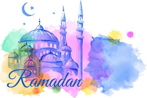 watercolor drawing ramadan kareem vector background