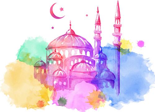 watercolor drawing ramadan kareem vector background