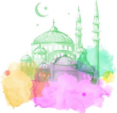 watercolor drawing ramadan kareem vector background