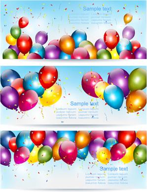 colorful balloons banners birthday vector