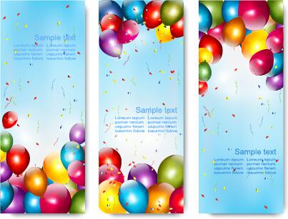 colorful balloons banners birthday vector