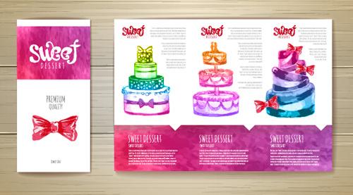 hand drawn cake poster with card vector