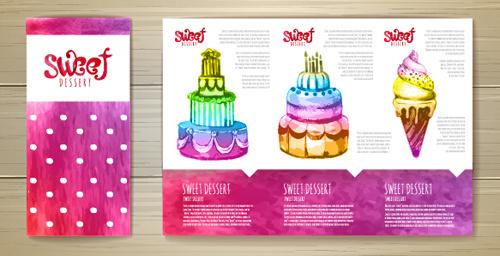 hand drawn cake poster with card vector