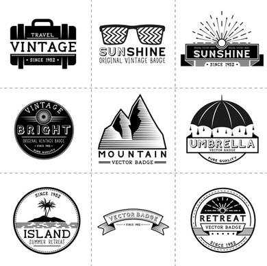 white with black travel vintage labels vector