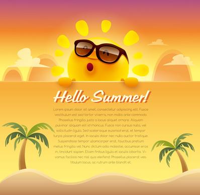 funny sun cartoon summer vector background