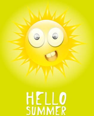 funny sun cartoon summer vector background