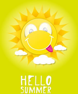 funny sun cartoon summer vector background