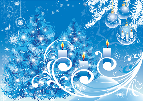 blue christmas tree with ornaments background vector