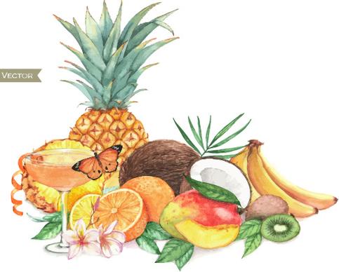 different fruits watercolor vectors design