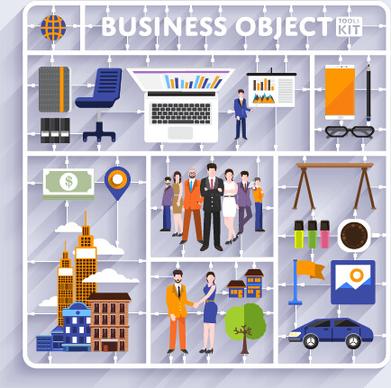 business object flat vector design set