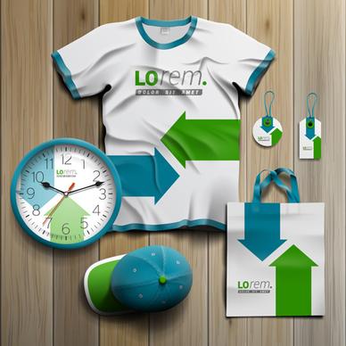 t shirt with tags cap bag and clock kit vector