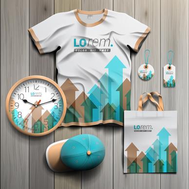 t shirt with tags cap bag and clock kit vector