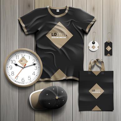 t shirt with tags cap bag and clock kit vector