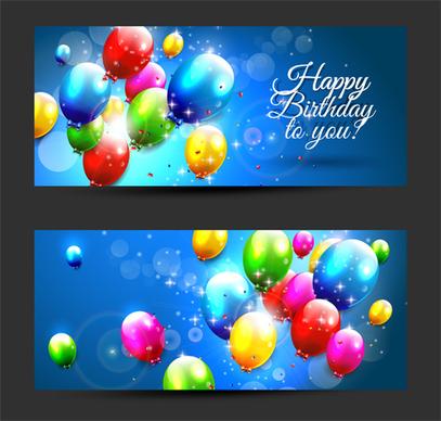 birthday banners colored balloons vector