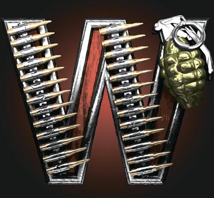 metal alphabet with bullet and grenade vectors set