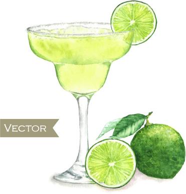 hand drawn cocktail watercolor vector