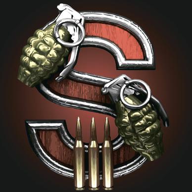 metal alphabet with bullet and grenade vectors set