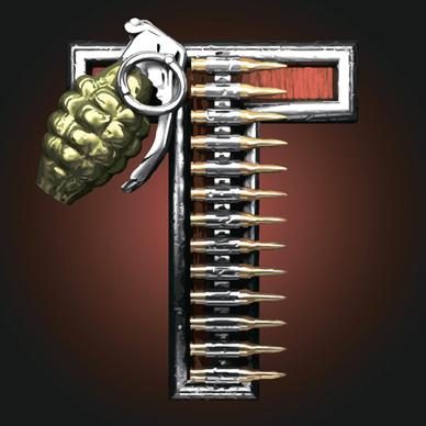 metal alphabet with bullet and grenade vectors set