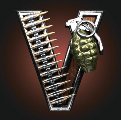 metal alphabet with bullet and grenade vectors set